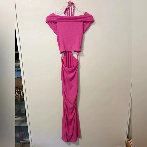 JONATHAN SIMKHAI NWT Akane Shaping Rib Off Shoulder Cutout Halter Tie Dr… - Picture 5 of 9